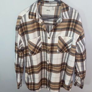 BKE Women’s Flannel Plaid Shirt - Brown, Tan, and White